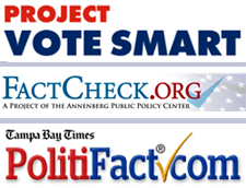 Project Vote Smart, FactCheck.org and PolitiFact.com logos