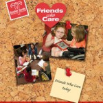 Friends Who Care cover - pinboard with pictures of people with disabilities talking to their friends