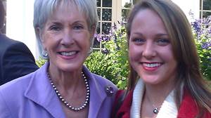 Secretary of Health and Human Services Kathleen Sebelius and Marcelle smiling
