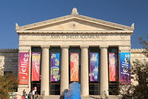 The facade of the Shedd Aqaurium in Chicago, Illinois, 