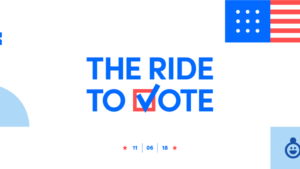 The ride to vote logo with a checked box in place of the O
