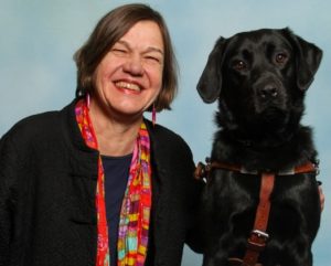 Beth with her fifth Seeing Eye dog, Luna. It’s their Seeing Eye graduation photo, taken outside the Seeing Eye School in Morristown, NJ in January, 2020
