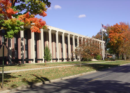 Illinois School for the Visually Impaired. Building exterior with long columns 