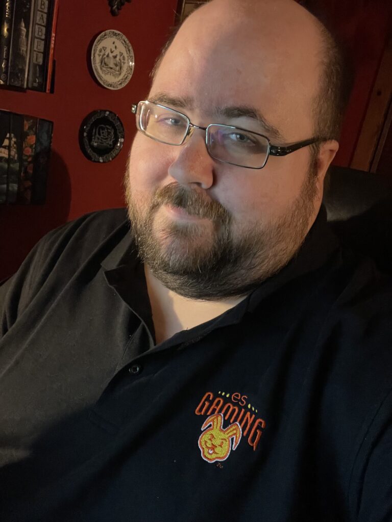 Meinberg wearing a black shirt with the ES Gaming logo