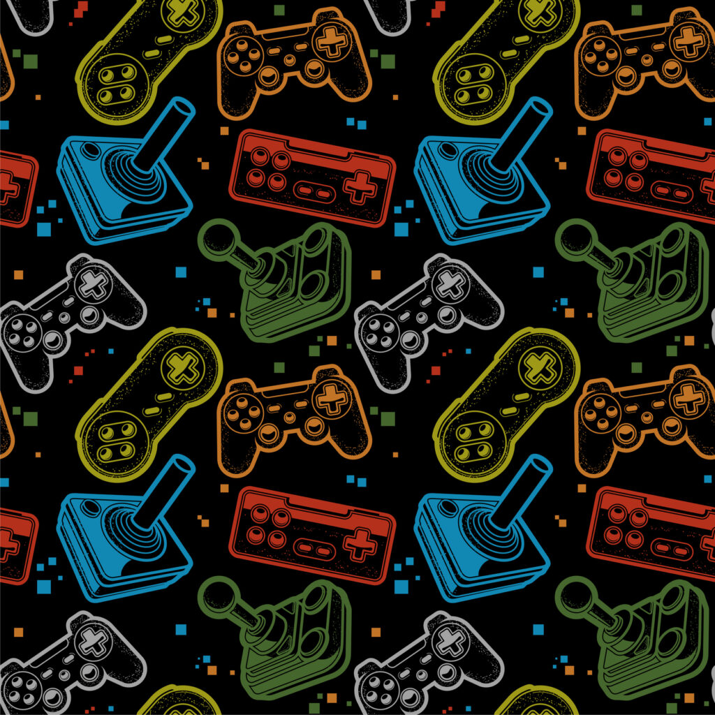 Seamless pattern with joysticks, gamepads seamless pattern, console gaming background, vector